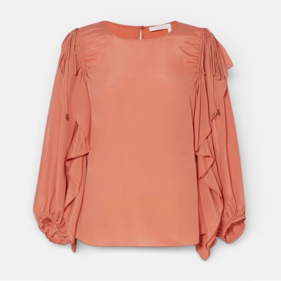 See By Chloe Silk Blend Ruffle Long Sleeve Blouse Size 34 - Picture 2 of 16